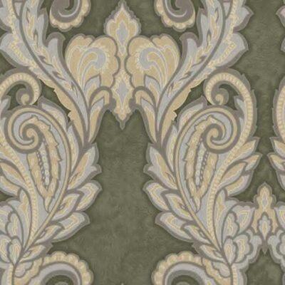 Classic damask curly leaves pattern wallpaper Green Code 2622-2