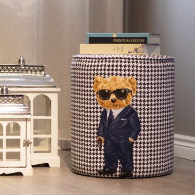 White, Black Pouffe Collection Teddy Bear. Code PUF105