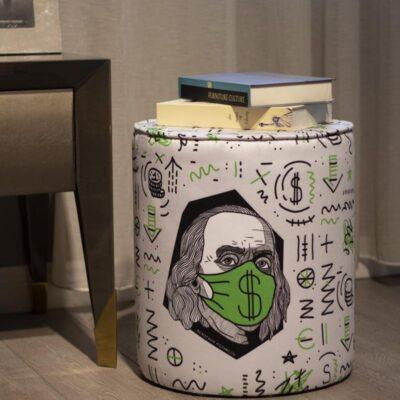 White Mr Dollar Pouffe Collection. Code PUF116