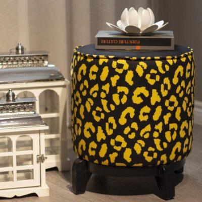 Black, Yellow Pouffe Collection With  Tray. Code PUF110