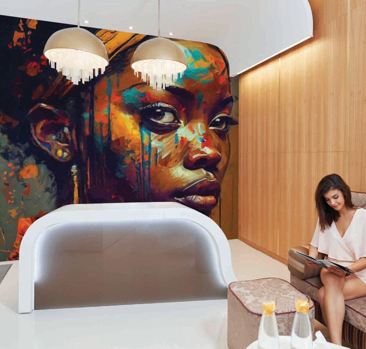Beauty Center, VINYL FABRIC TEXTILE Wall Mural in Different Texture, Code B129. It is produced as ONE PIECE WITHOUT JOINT. - Image 2