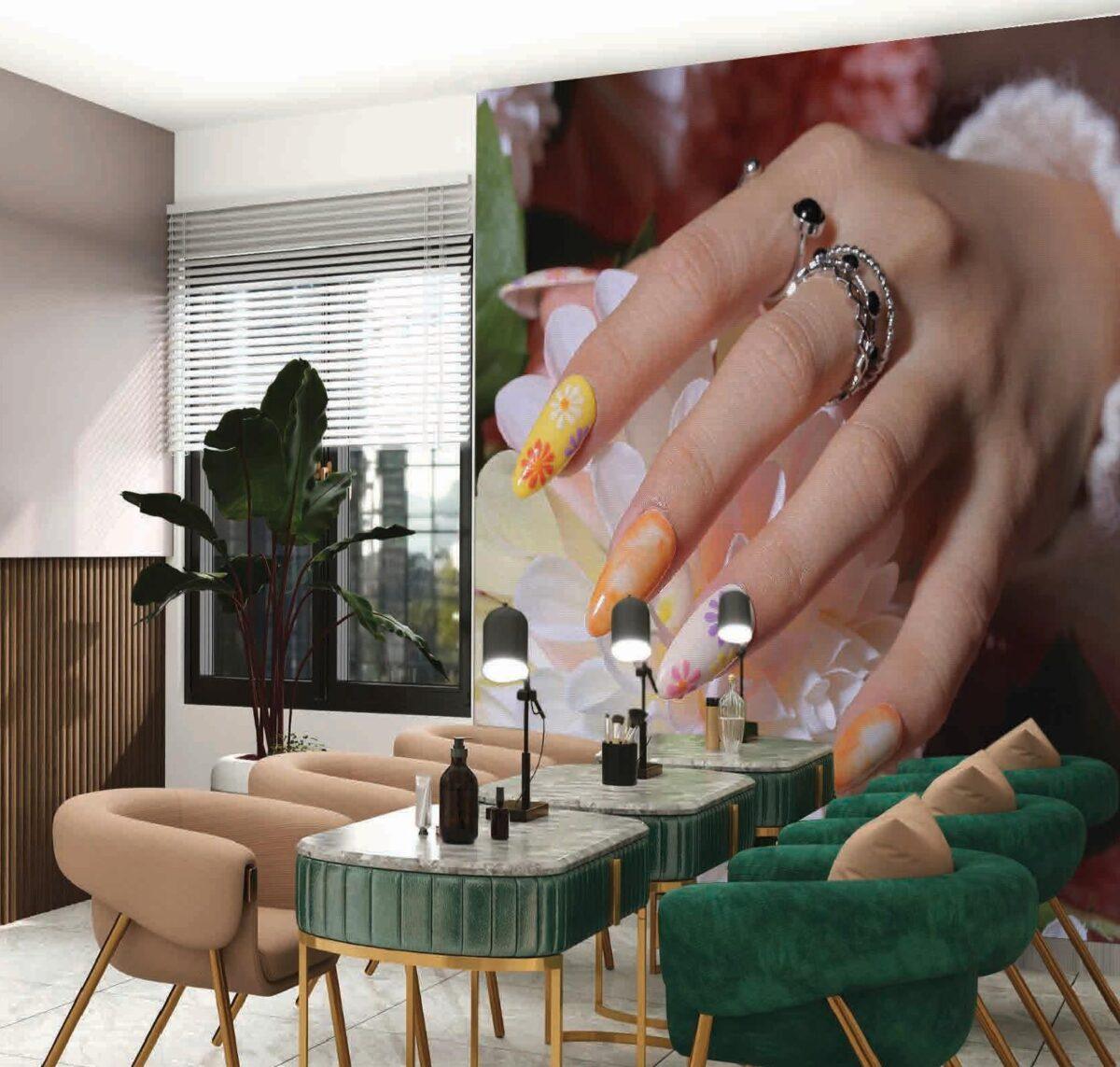 Beauty Center, VINYL FABRIC TEXTILE Wall Mural in Different Texture, Code B137. It is produced as ONE PIECE WITHOUT JOINT. - Image 2