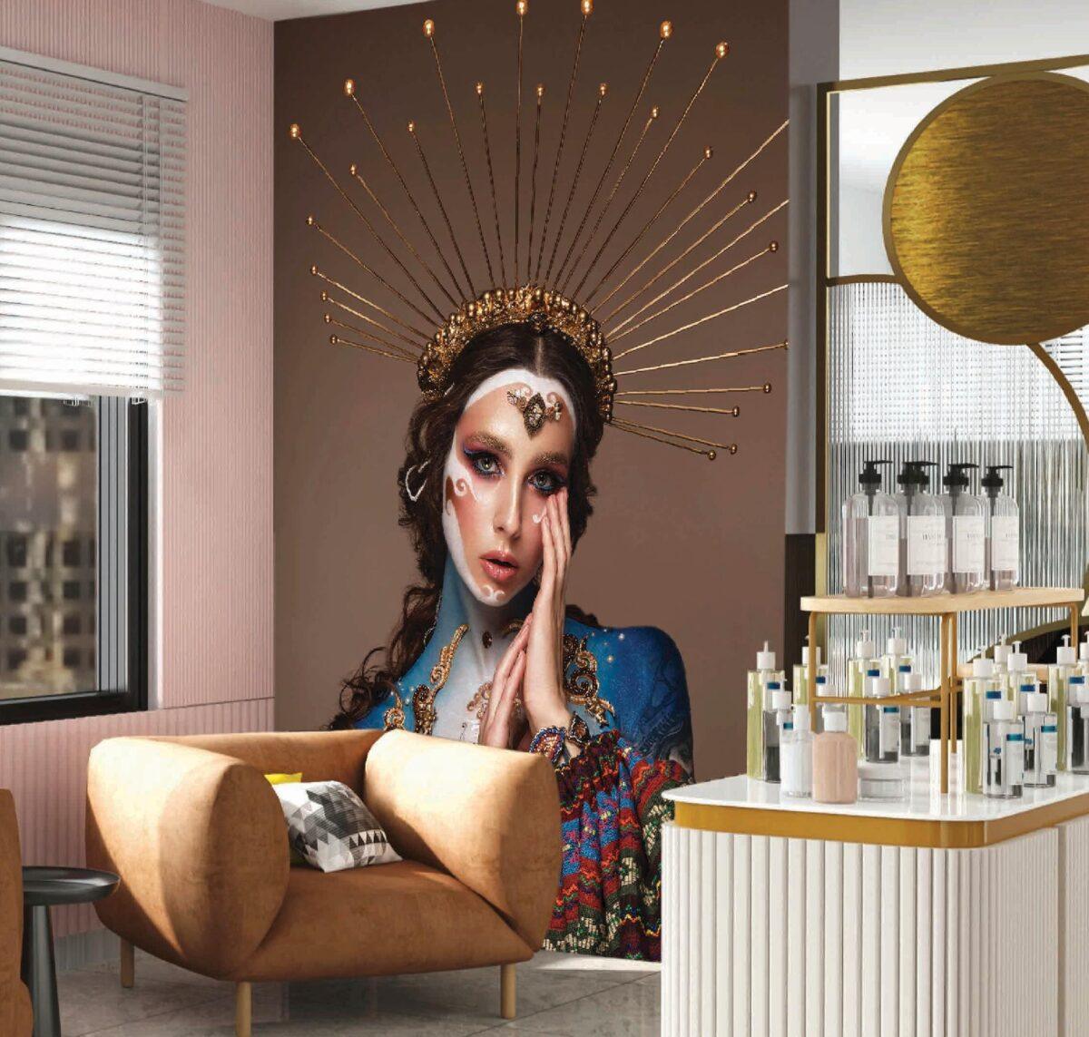 Beauty Center, VINYL FABRIC TEXTILE Wall Mural in Different Texture, Code B138. It is produced as ONE PIECE WITHOUT JOINT. - Image 2