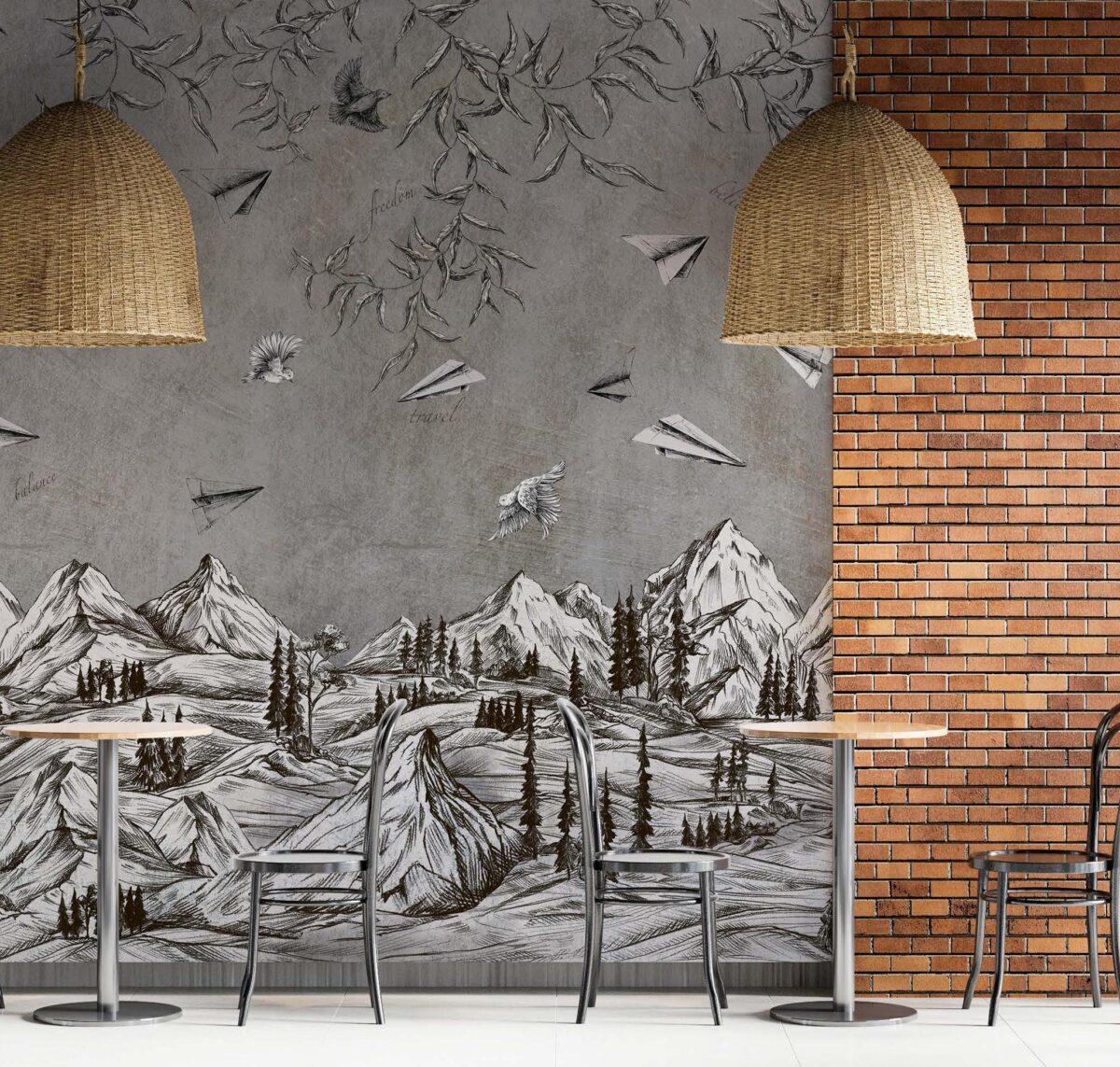 Coffee Bar, VINYL FABRIC TEXTILE Wall Mural in Different Texture, Code C102. It is produced as ONE PIECE WITHOUT JOINT. - Image 2