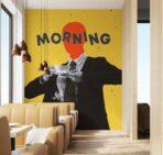 Coffee Bar, VINYL FABRIC TEXTILE Wall Mural in Different Texture, Code C105. It is produced as ONE PIECE WITHOUT JOINT. - Image 2