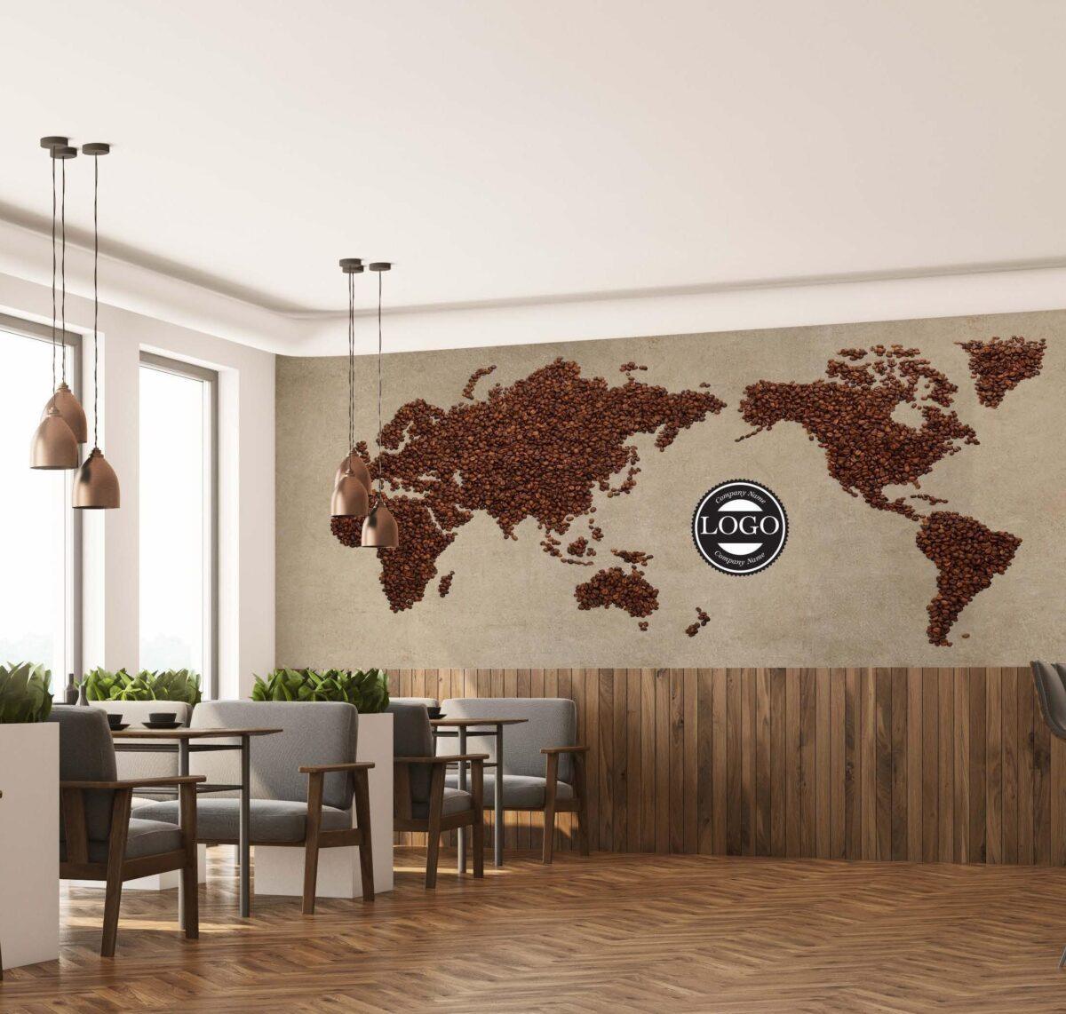Coffee Bar, VINYL FABRIC TEXTILE Wall Mural in Different Texture, Code C107. It is produced as ONE PIECE WITHOUT JOINT. - Image 2