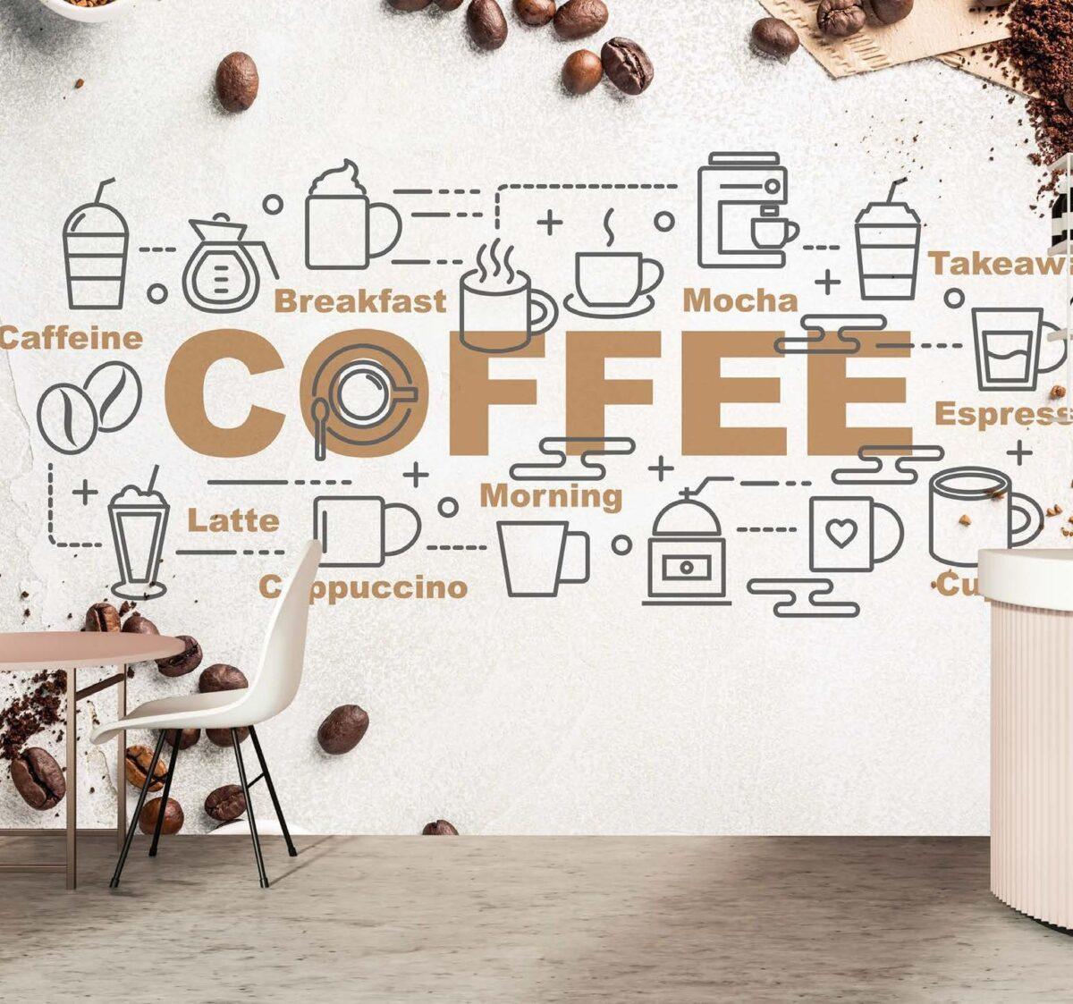 Coffee Bar, VINYL FABRIC TEXTILE Wall Mural in Different Texture, Code C108. It is produced as ONE PIECE WITHOUT JOINT. - Image 2
