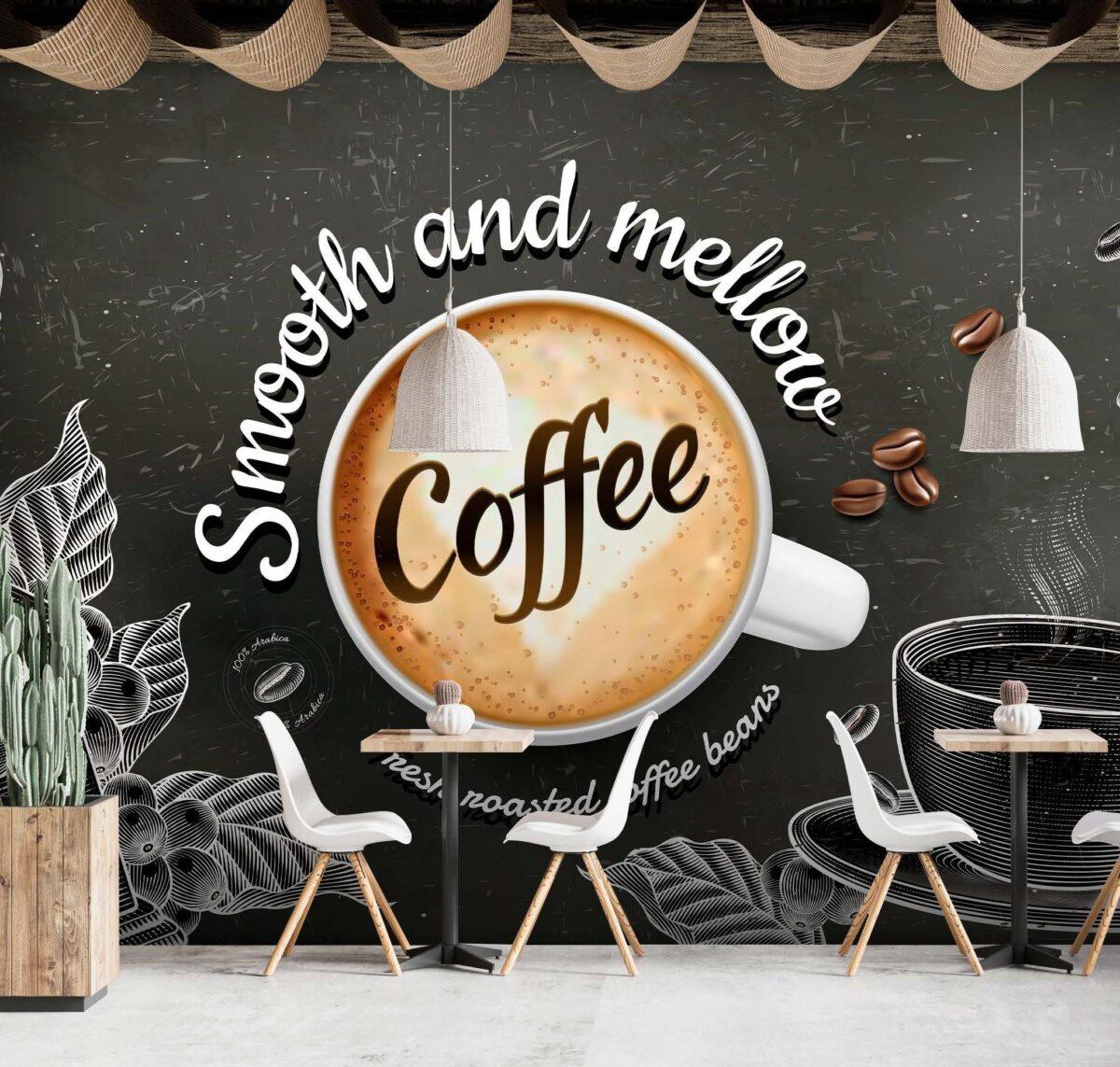Coffee Bar MURAL WALLPAPER, Available in Various Paper Texture, Code C110. 105 CM WIDE ROLL PANELS. - Image 2