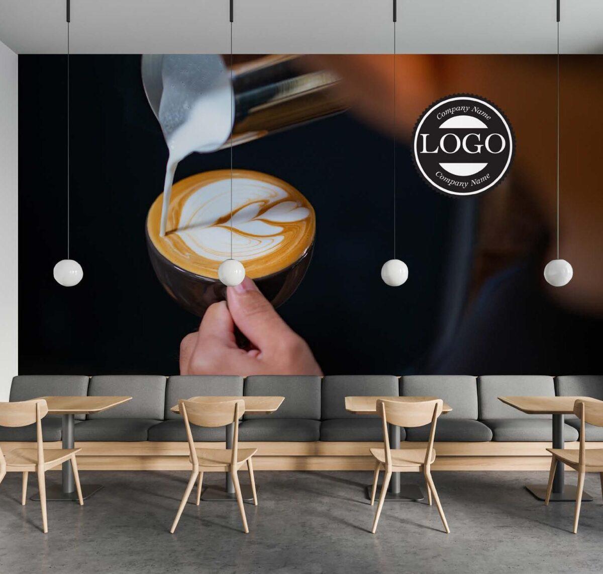 Coffee Bar, VINYL FABRIC TEXTILE Wall Mural in Different Texture, Code C115. It is produced as ONE PIECE WITHOUT JOINT. - Image 2