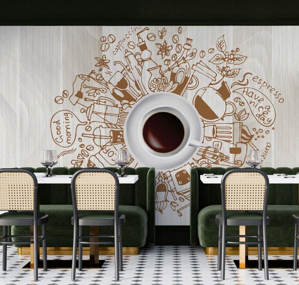Coffee Bar MURAL WALLPAPER, Available in Various Paper Texture, Code C120. 105 CM WIDE ROLL PANELS. - Image 2