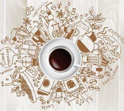 Coffee Bar MURAL WALLPAPER, Available in Various Paper Texture, Code C120. 105 CM WIDE ROLL PANELS.
