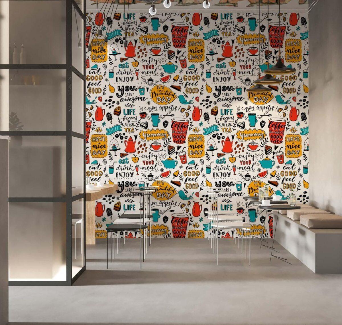 Coffee Bar MURAL WALLPAPER, Available in Various Paper Texture, Code C121. 105 CM WIDE ROLL PANELS. - Image 2
