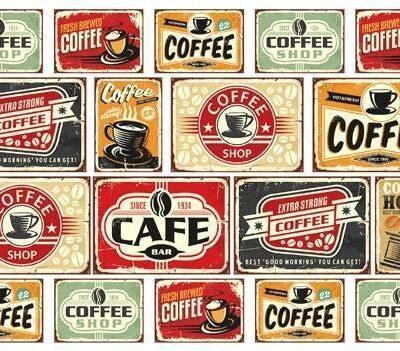 Coffee Bar MURAL WALLPAPER, Available in Various Paper Texture, Code C122. 105 CM WIDE ROLL PANELS.