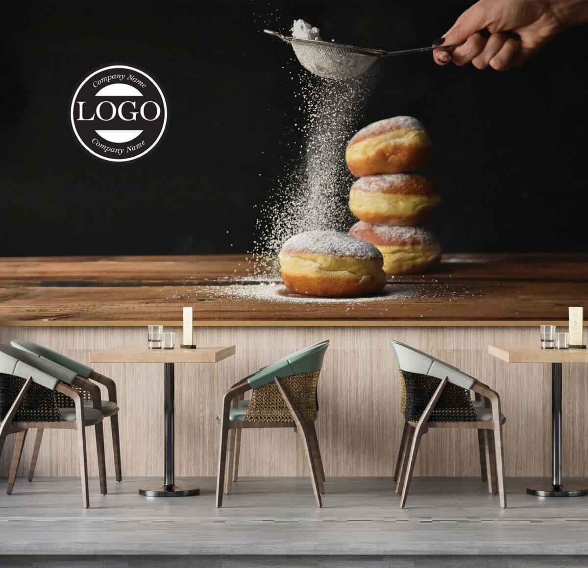 Coffee Bar & Bakery, VINYL FABRIC TEXTILE Wall Mural in Different Texture, Code C127. It is produced as ONE PIECE WITHOUT JOINT. - Image 2