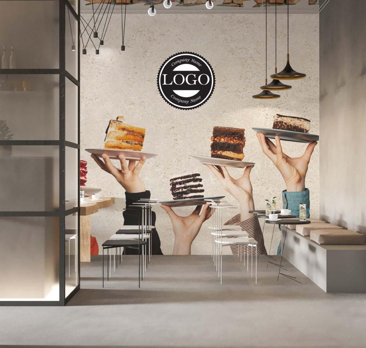 Coffee Bar MURAL WALLPAPER, Available in Various Paper Texture, Code C128. 105 CM WIDE ROLL PANELS. - Image 2