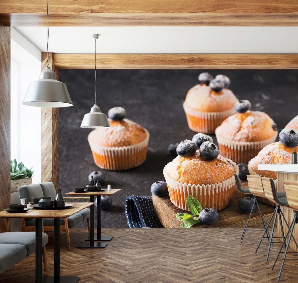Coffee Bar & Bakery, VINYL FABRIC TEXTILE Wall Mural in Different Texture, Code C134. It is produced as ONE PIECE WITHOUT JOINT. - Image 2