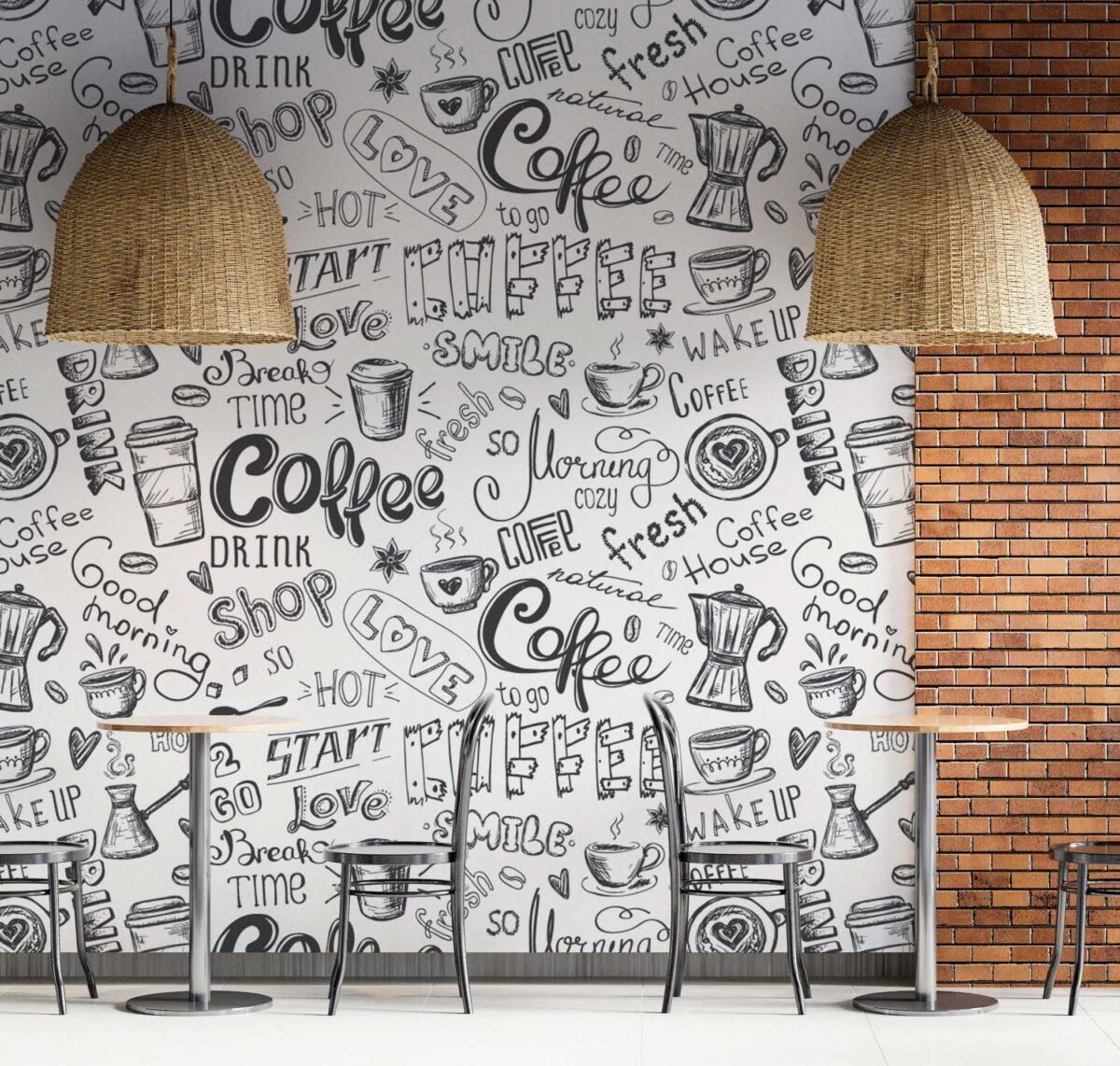 Coffee Bar, VINYL FABRIC TEXTILE Wall Mural in Different Texture, Code C145. It is produced as ONE PIECE WITHOUT JOINT. - Image 2
