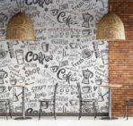 Coffee Bar, VINYL FABRIC TEXTILE Wall Mural in Different Texture, Code C145. It is produced as ONE PIECE WITHOUT JOINT. - Image 2