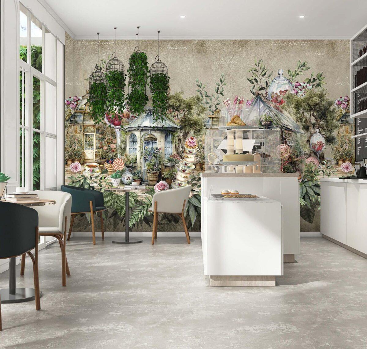 Coffee Bar, VINYL FABRIC TEXTILE Wall Mural in Different Texture, Code C148. It is produced as ONE PIECE WITHOUT JOINT. - Image 2