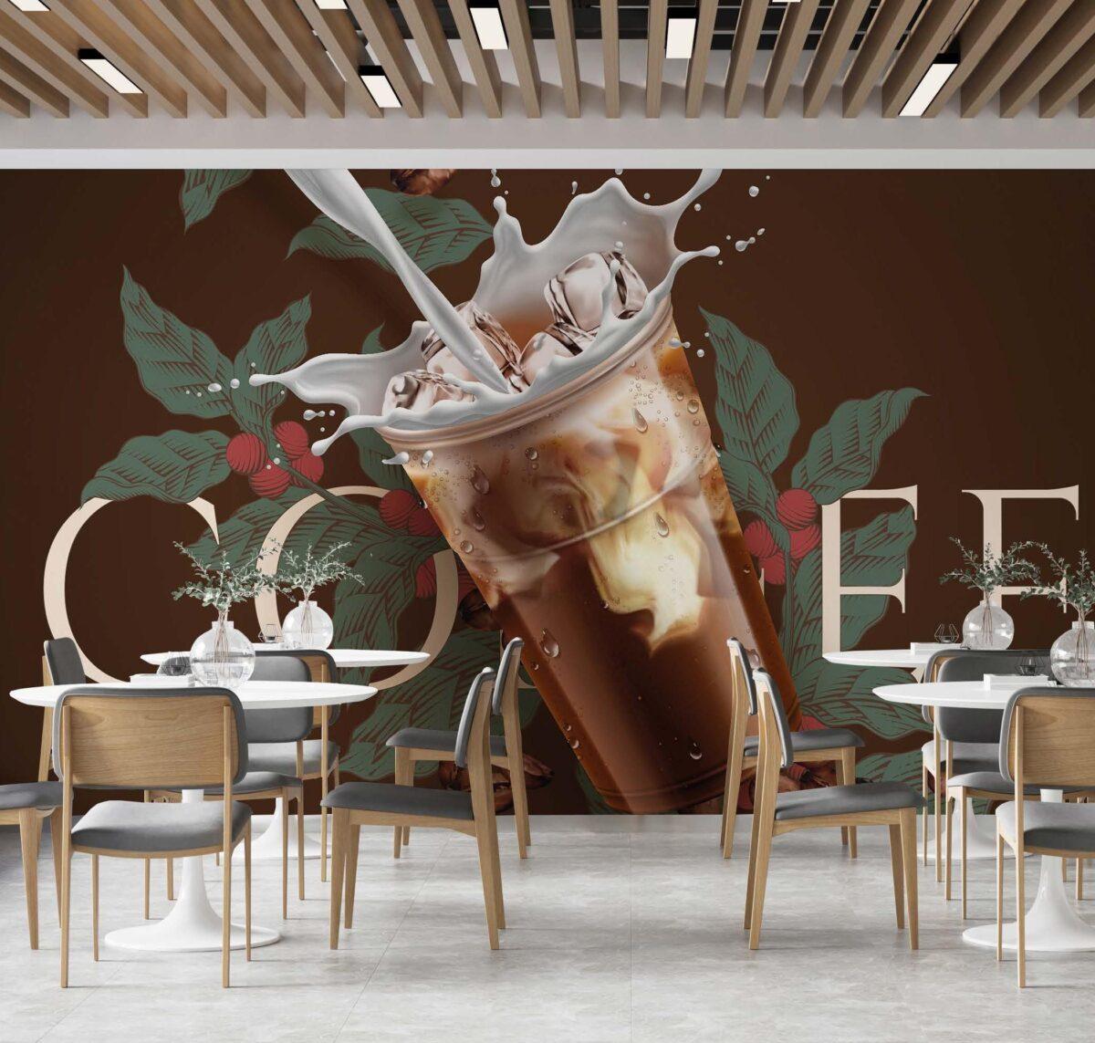 Coffee Bar, VINYL FABRIC TEXTILE Wall Mural in Different Texture, Code C150. It is produced as ONE PIECE WITHOUT JOINT. - Image 2