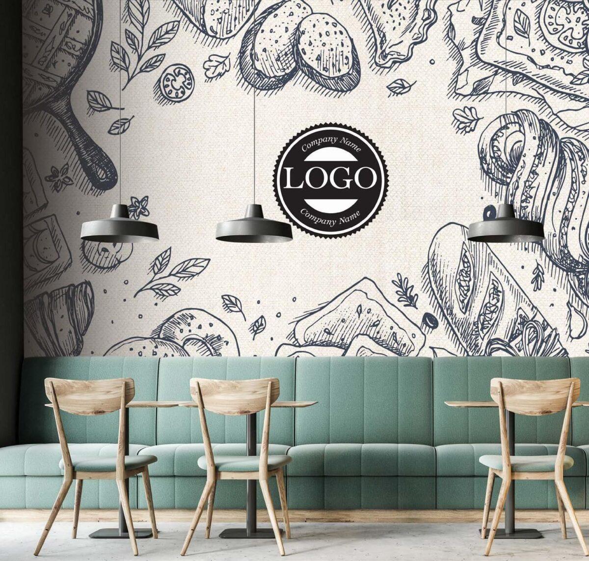 Coffee Bar, VINYL FABRIC TEXTILE Wall Mural in Different Texture, Code C151. It is produced as ONE PIECE WITHOUT JOINT. - Image 2