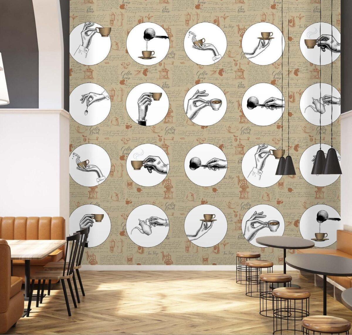 Coffee Bar MURAL WALLPAPER, Available in Various Paper Texture, Code C152. 105 CM WIDE ROLL PANELS. - Image 2