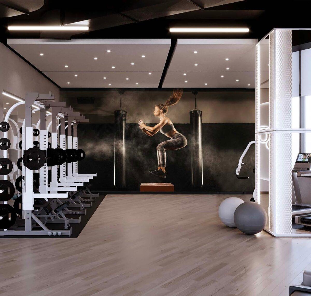 Fitness Center, VINYL FABRIC TEXTILE Wall Mural in Different Texture, Code G112. It is produced as ONE PIECE WITHOUT JOINT. - Image 2