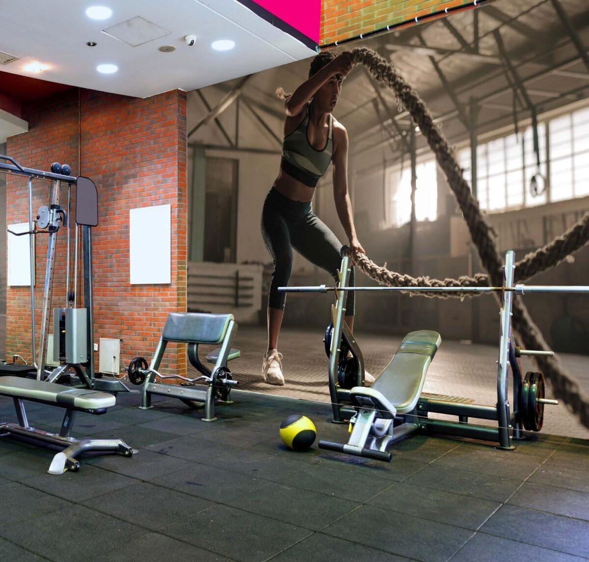 Fitness Center, VINYL FABRIC TEXTILE Wall Mural in Different Texture, Code G129. It is produced as ONE PIECE WITHOUT JOINT. - Image 2