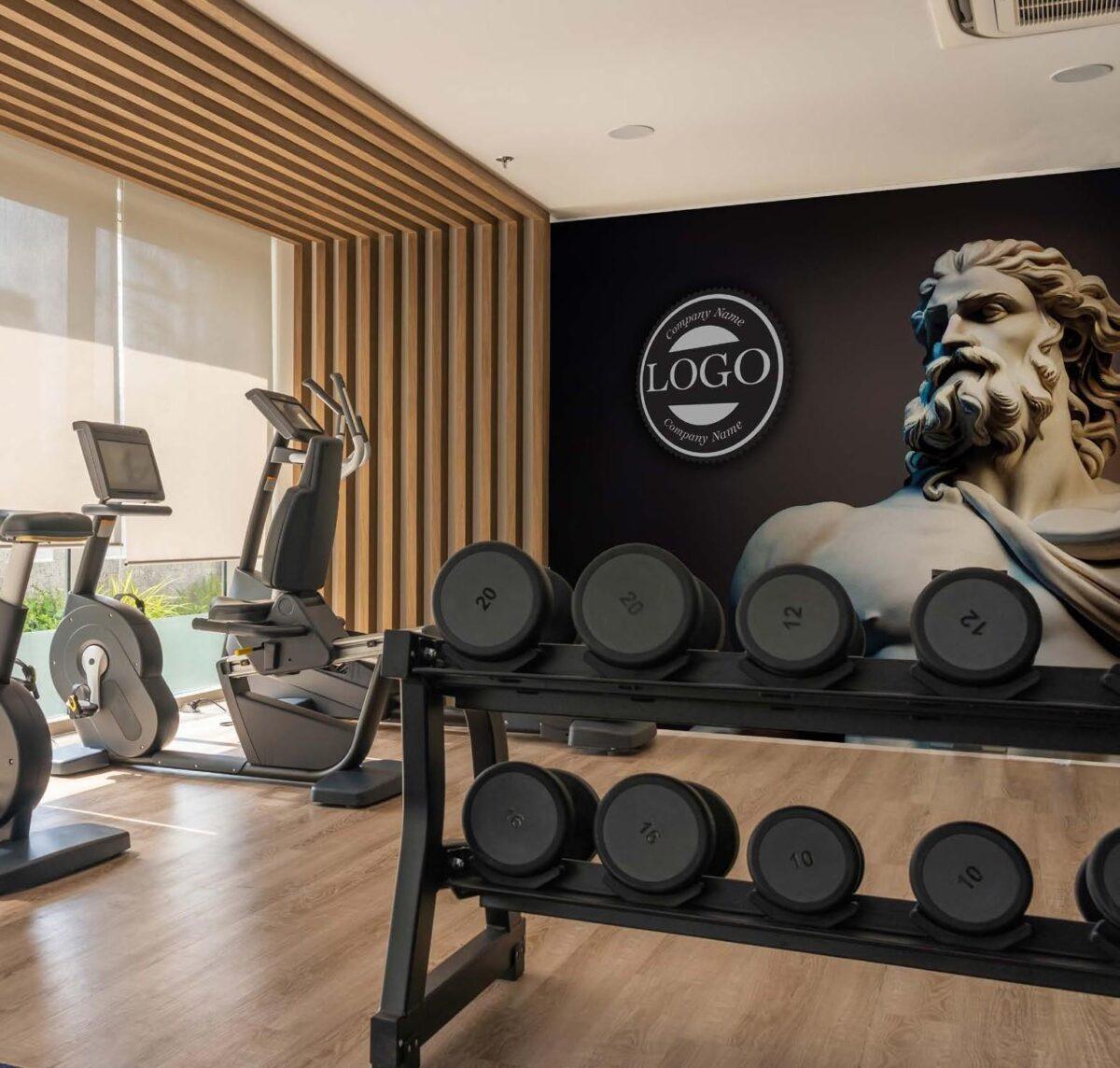 Fitness Center, VINYL FABRIC TEXTILE Wall Mural in Different Texture, Code G130. It is produced as ONE PIECE WITHOUT JOINT. - Image 2