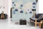 World Map, VINYL FABRIC TEXTILE Wall Mural in Different Texture, Code M1027. It is produced as ONE PIECE WITHOUT JOINT. - Image 2