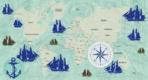 World Map, VINYL FABRIC TEXTILE Wall Mural in Different Texture, Code M1027. It is produced as ONE PIECE WITHOUT JOINT.