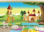 Cartoon Castle Kids, VINYL FABRIC TEXTILE Wall Mural in Different Texture, Code M1035. It is produced as ONE PIECE WITHOUT JOINT. - Image 2