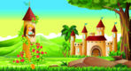 Cartoon Castle Kids, VINYL FABRIC TEXTILE Wall Mural in Different Texture, Code M1035. It is produced as ONE PIECE WITHOUT JOINT.