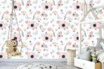 Pink Flower Kids, VINYL FABRIC TEXTILE Wall Mural in Different Texture, Code M1038. It is produced as ONE PIECE WITHOUT JOINT. - Image 2