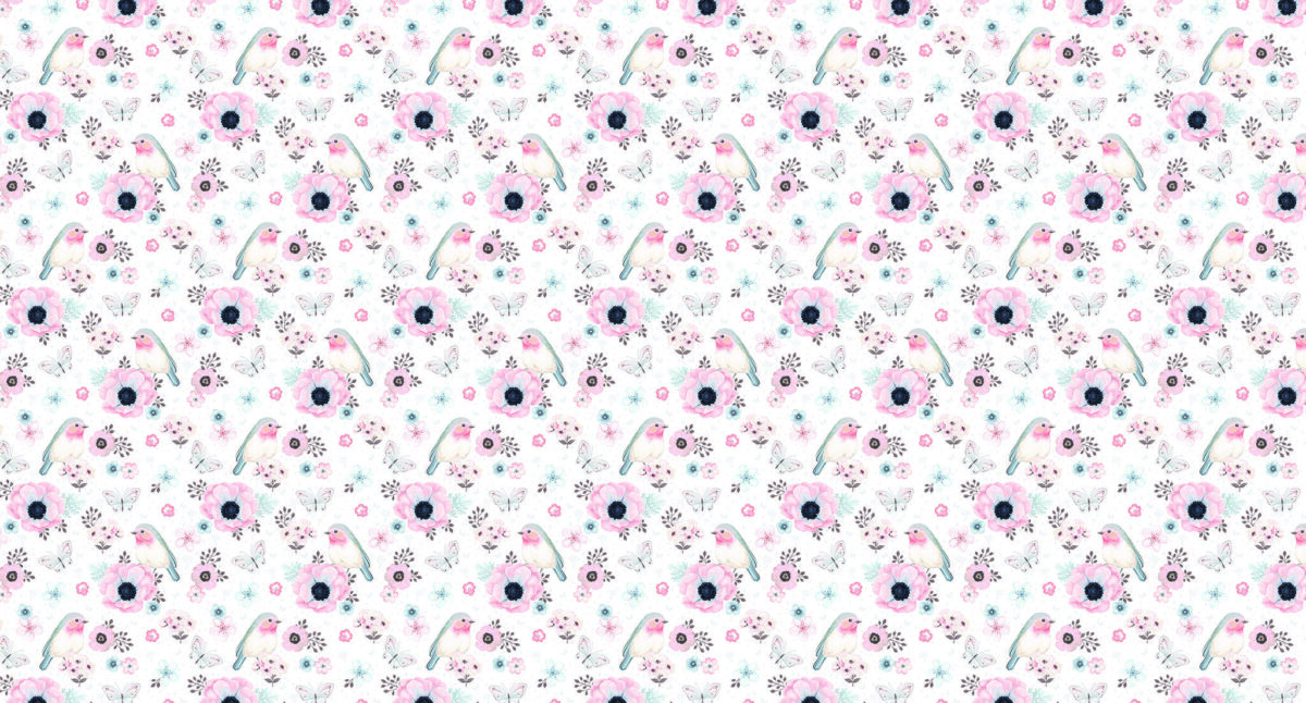 Pink Flower Kids, VINYL FABRIC TEXTILE Wall Mural in Different Texture, Code M1038. It is produced as ONE PIECE WITHOUT JOINT. - Image 1