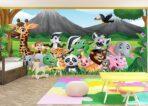Wild Jungle Kids, VINYL FABRIC TEXTILE Wall Mural in Different Texture, Code M1041. It is produced as ONE PIECE WITHOUT JOINT. - Image 2