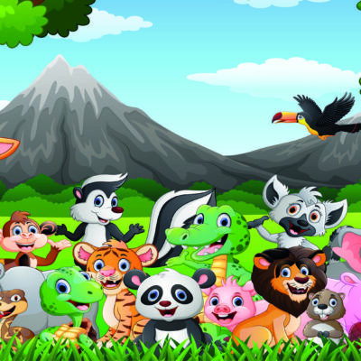 Wild Jungle Kids, VINYL FABRIC TEXTILE Wall Mural in Different Texture, Code M1041. It is produced as ONE PIECE WITHOUT JOINT.