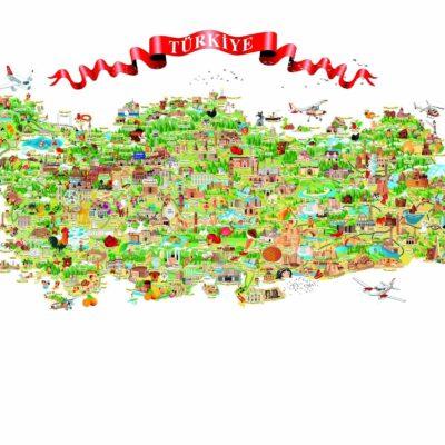 Turkey Map MURAL WALLPAPER, Available in Various Paper Texture, Code M705. It is Produced as 105 CM WIDE ROLL PANELS.