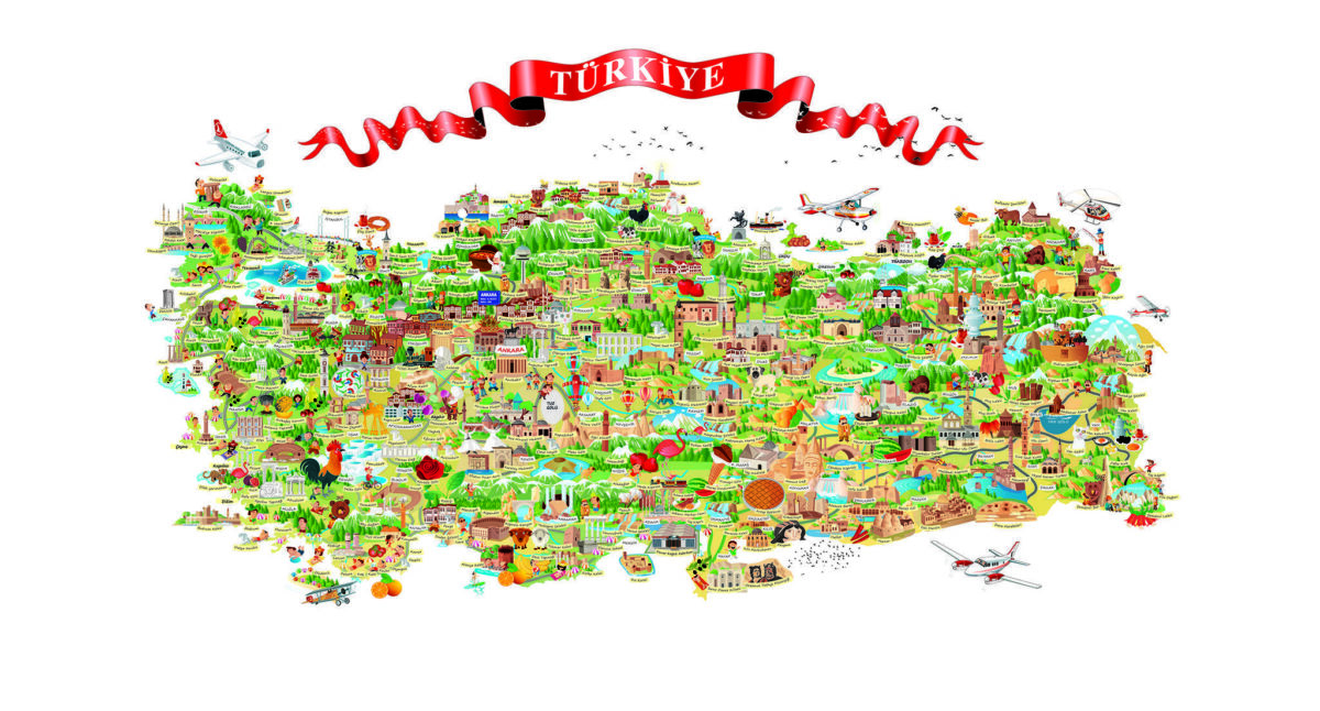 Turkey Map, VINYL FABRIC TEXTILE Wall Mural in Different Texture, Code M705. It is produced as ONE PIECE WITHOUT JOINT. - Image 1