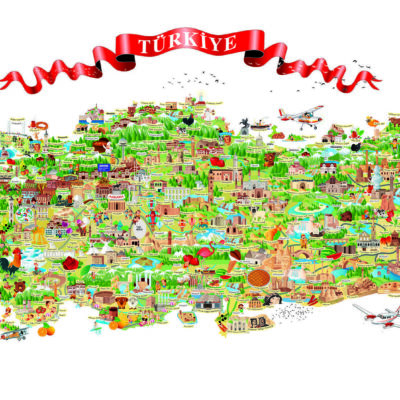 Turkey Map, VINYL FABRIC TEXTILE Wall Mural in Different Texture, Code M705. It is produced as ONE PIECE WITHOUT JOINT.