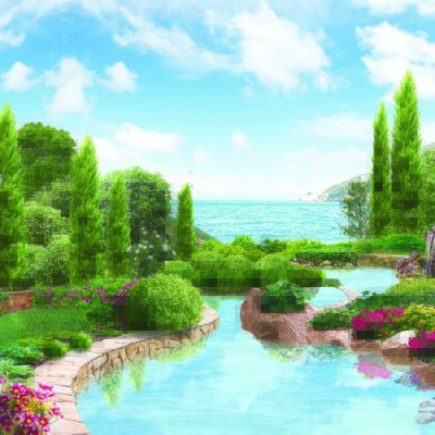 Landscape, VINYL FABRIC TEXTILE Wall Mural in Different Texture, Code M841. It is produced as ONE PIECE WITHOUT JOINT.