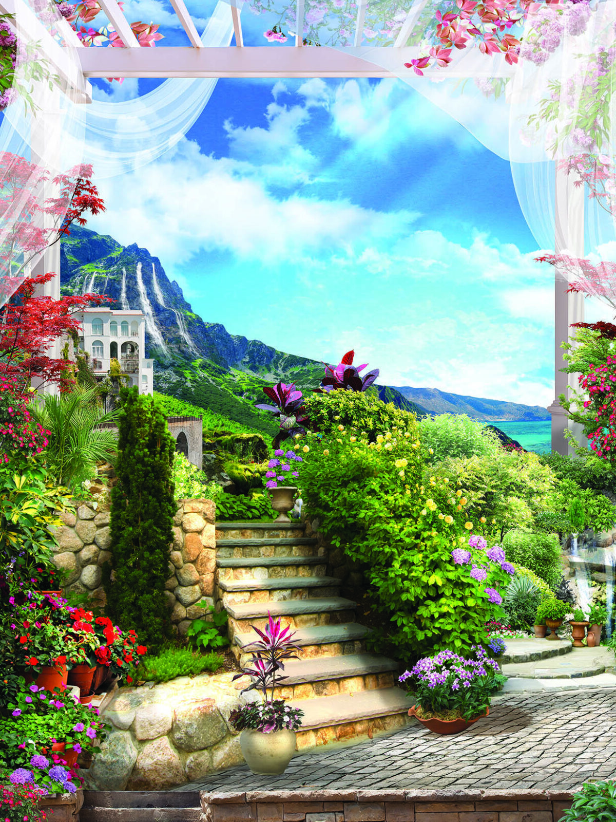 Landscape, VINYL FABRIC TEXTILE Wall Mural in Different Texture, Code M842. It is produced as ONE PIECE WITHOUT JOINT. - Image 1