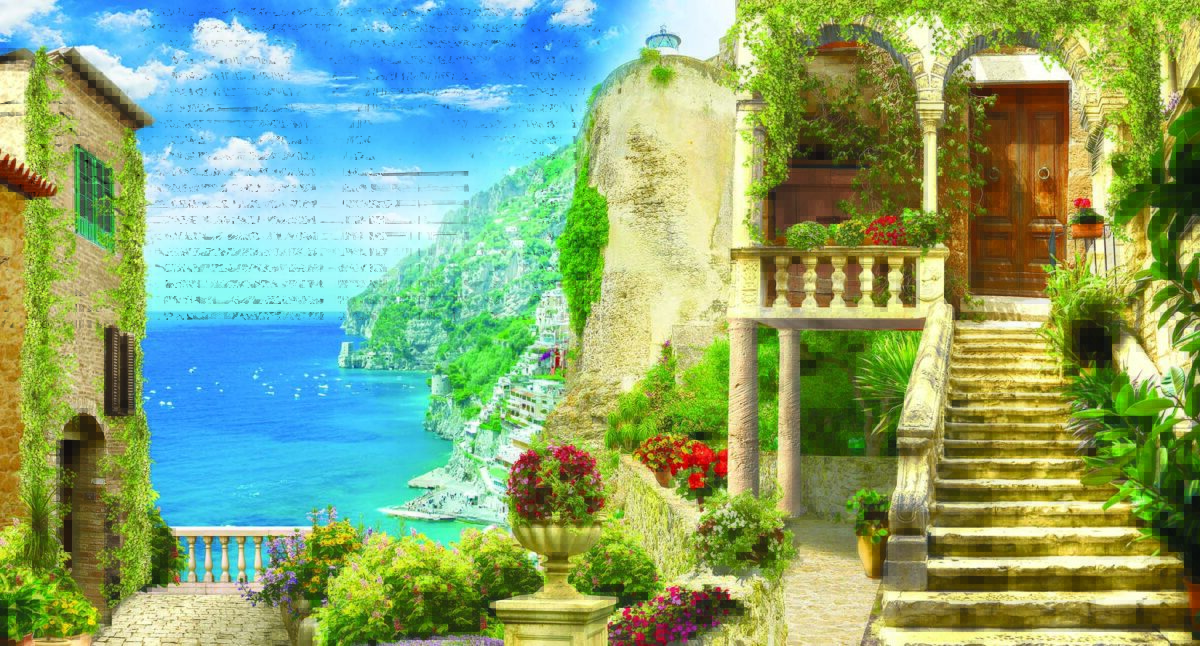 Landscape, VINYL FABRIC TEXTILE Wall Mural in Different Texture, Code M843. It is produced as ONE PIECE WITHOUT JOINT. - Image 1
