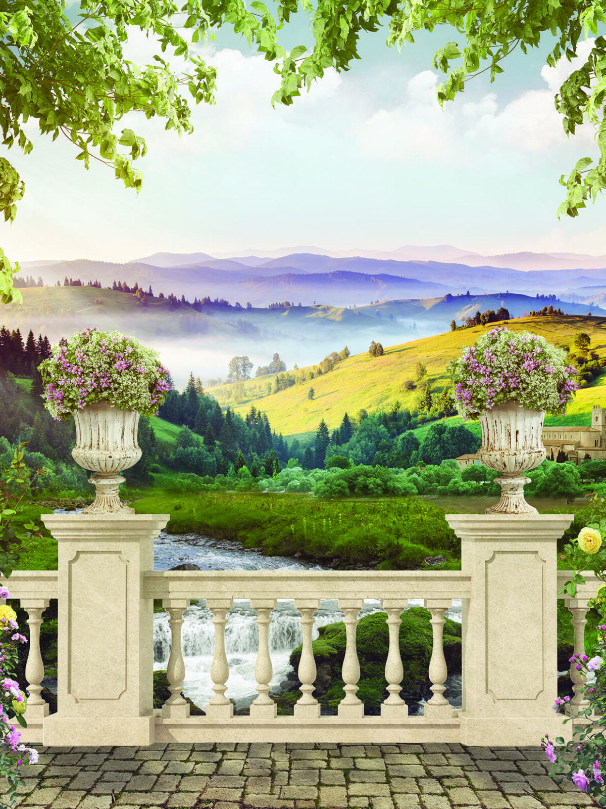 Landscape, VINYL FABRIC TEXTILE Wall Mural in Different Texture, Code M849. It is produced as ONE PIECE WITHOUT JOINT. - Image 1