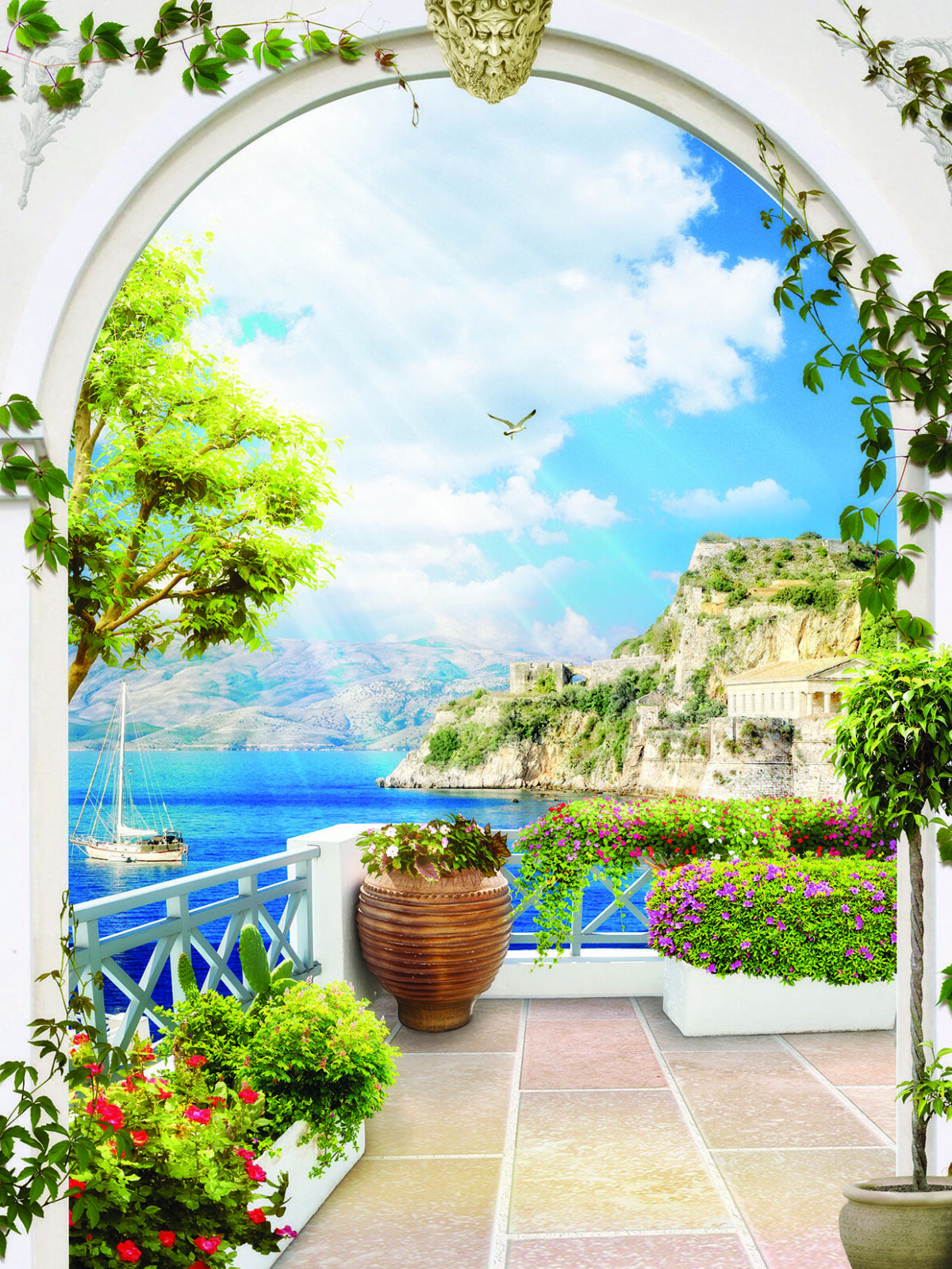 Landscape, VINYL FABRIC TEXTILE Wall Mural in Different Texture, Code M852. It is produced as ONE PIECE WITHOUT JOINT. - Image 1