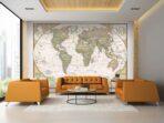World Map, VINYL FABRIC TEXTILE Wall Mural in Different Texture, Code M900. It is produced as ONE PIECE WITHOUT JOINT. - Image 2