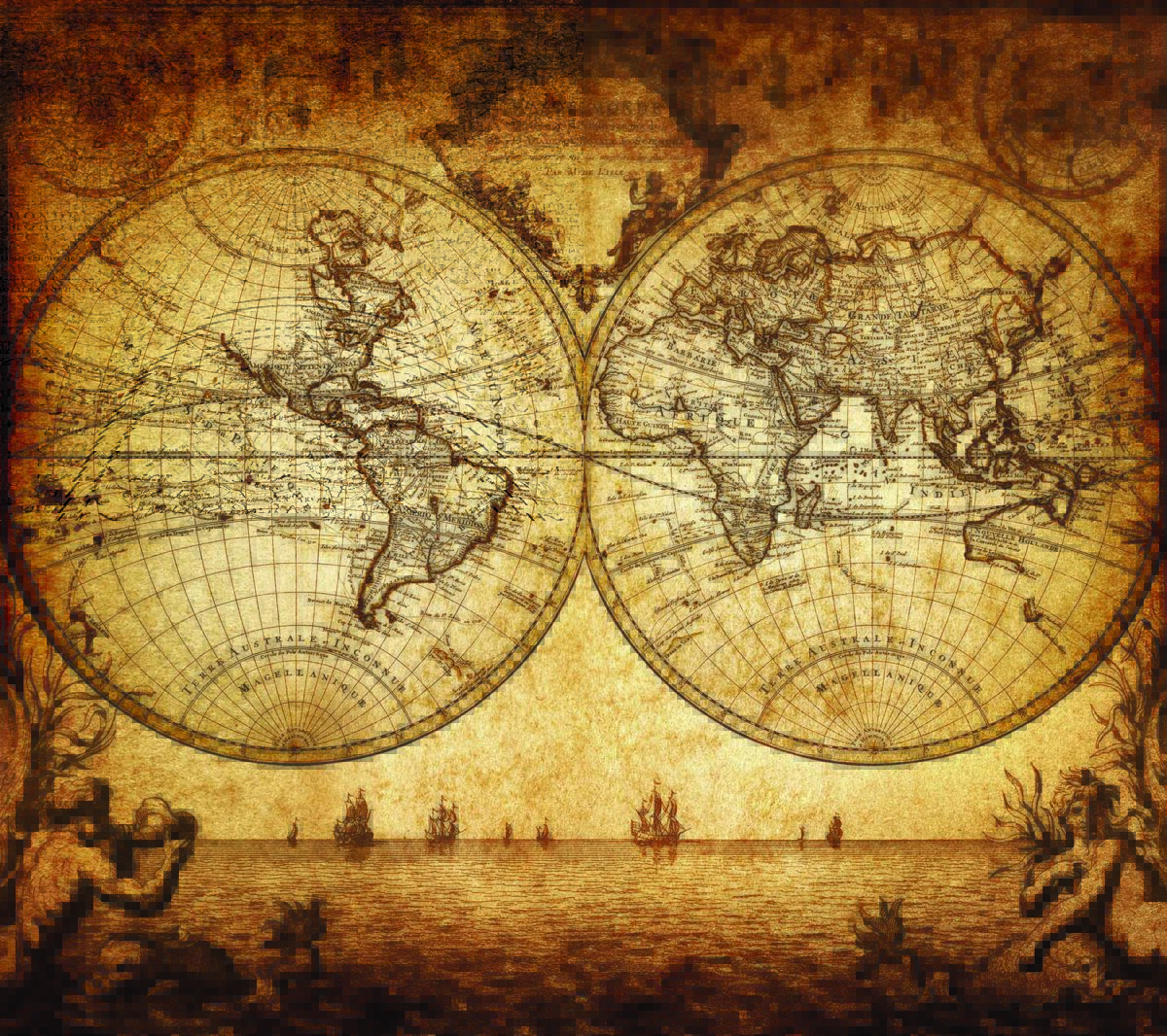 World Map, VINYL FABRIC TEXTILE Wall Mural in Different Texture, Code M902. It is produced as ONE PIECE WITHOUT JOINT. - Image 1