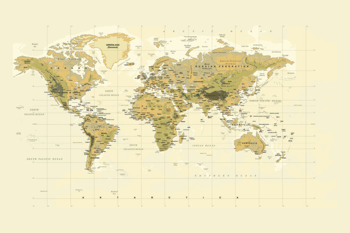 World Map MURAL WALLPAPER, Available in Various Paper Texture, Code M903. It is Produced as 105 CM WIDE ROLL PANELS. - Image 1