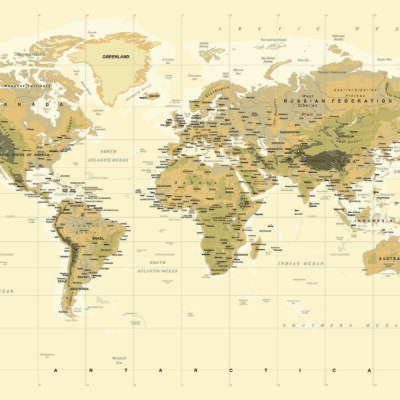 World Map, VINYL FABRIC TEXTILE Wall Mural in Different Texture, Code M903. It is produced as ONE PIECE WITHOUT JOINT.