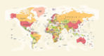 World Map MURAL WALLPAPER, Available in Various Paper Texture, Code M904. It is Produced as 105 CM WIDE ROLL PANELS.